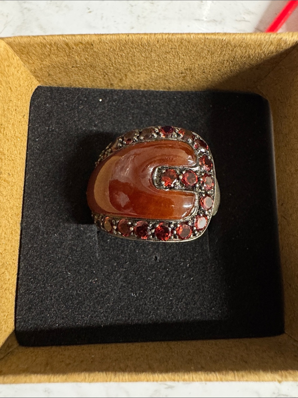 Garnet Red Enamel Statement Ring - Women Jewelry925 Sterling